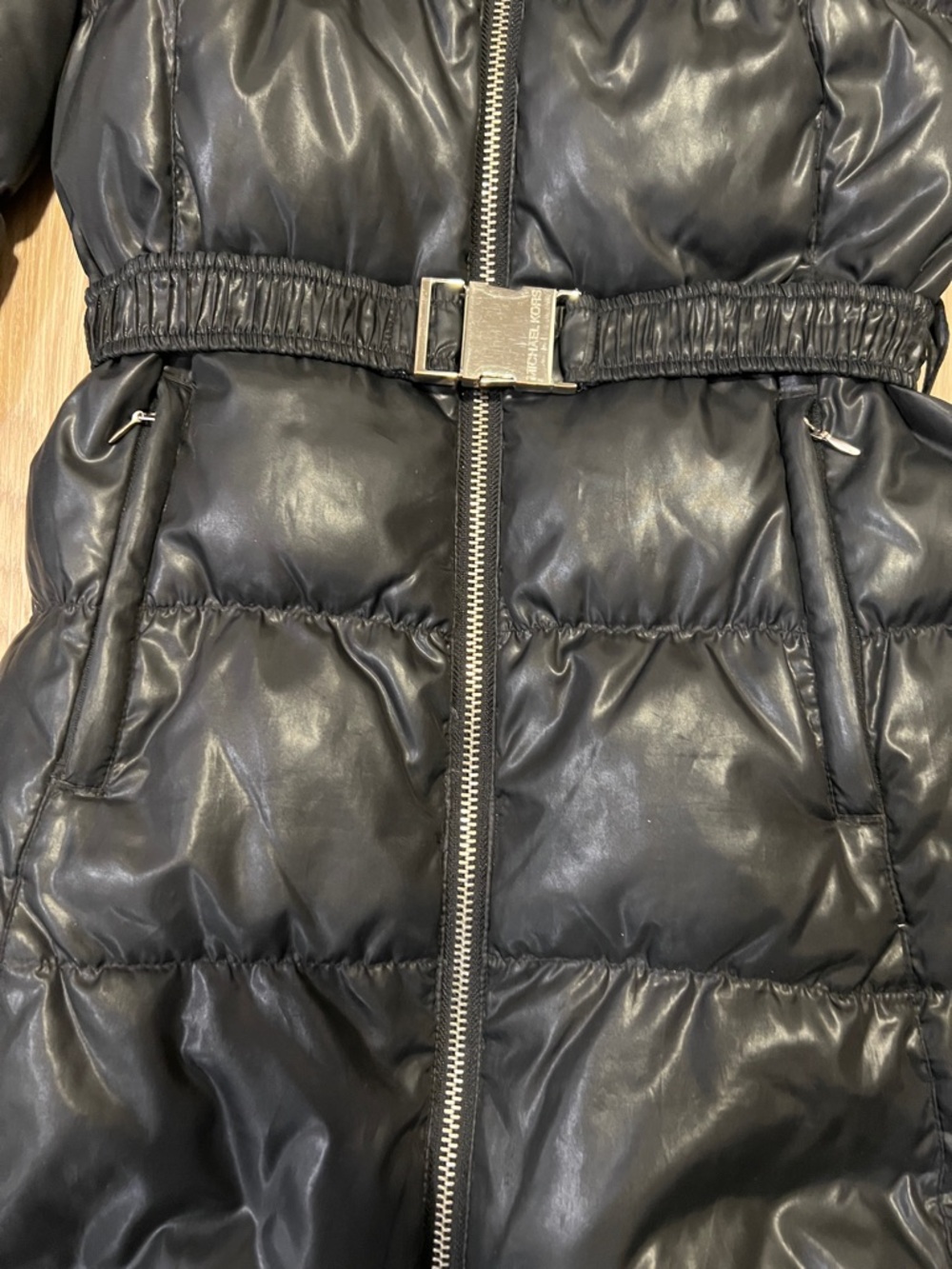 Michael Kors Black Quilted Belted Puffer Coat with Fur Trim - Picture 8 of 16
